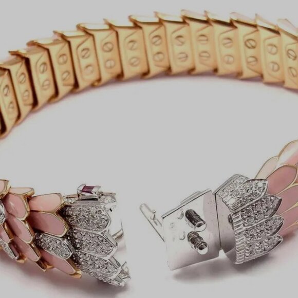 Pink Roberto Coin Cobra 18KT PINK Enamel & Diamond Bracelet 7” - Picture 5 of 11